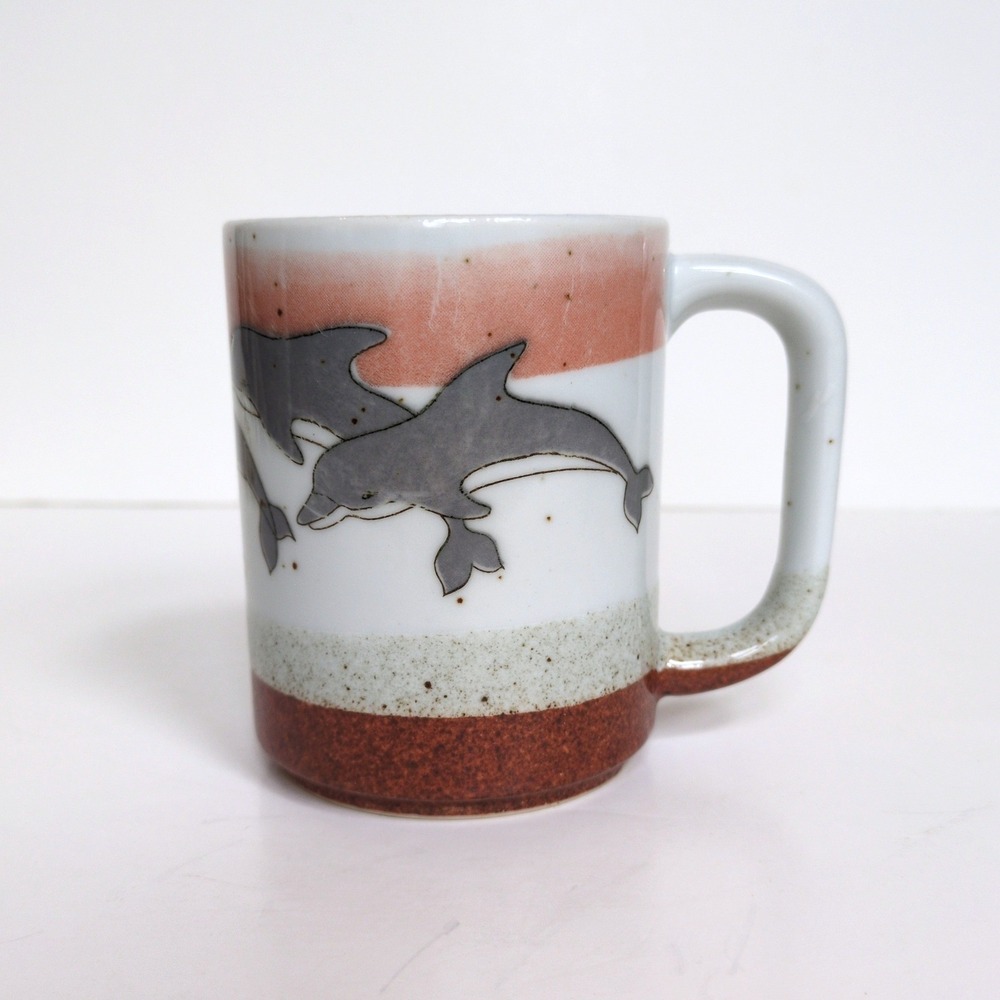 Vtg Otagiri Style Dolpin Coffee Speckled Sea Life Coastal 4in EUC